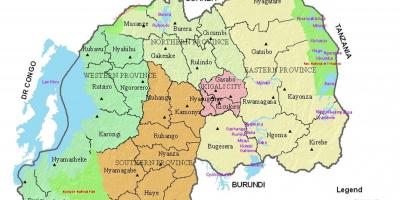 Mapa de Ruanda con barrios e sectores